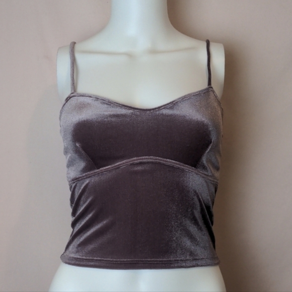 Mauve Velour Adjustable Tie Straps Crop Top - Picture 1 of 6